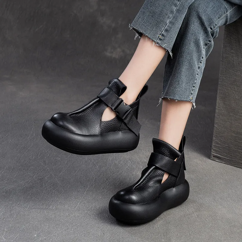 Women Retro Leather Platform Casual Shoes